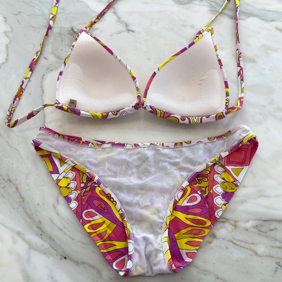 EMILIO PUCCI PINK YELLOW WHITE PRINT BIKINI IT 42 / US 8 - Picture 9 of 12